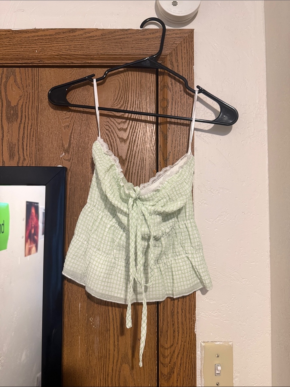 Princess Polly Light Green Smocked Lace-Trim Tube top.